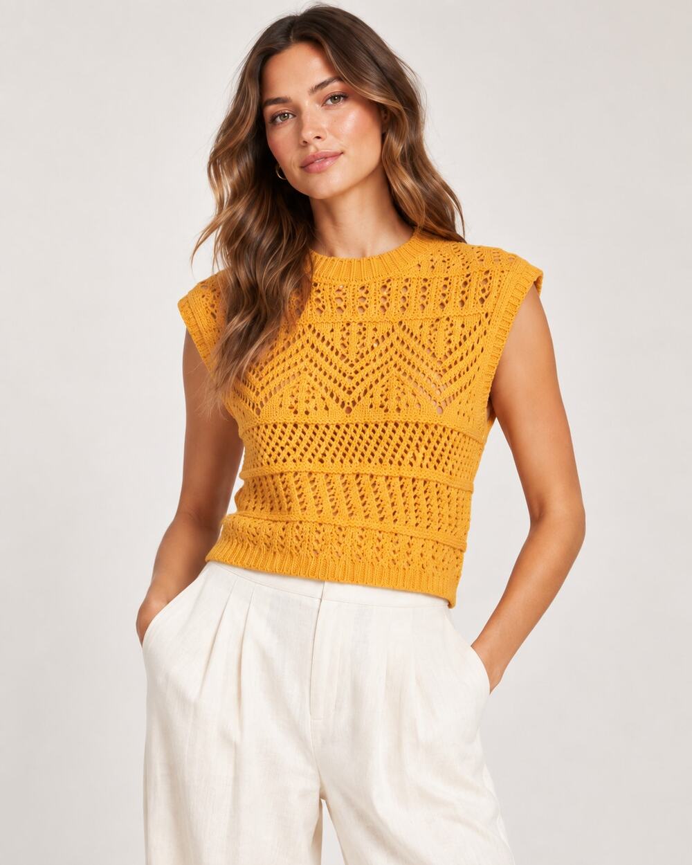 Rag & Bone Renee Open Knit Sleeveless Sweater Tank Mustard Yellow XS
